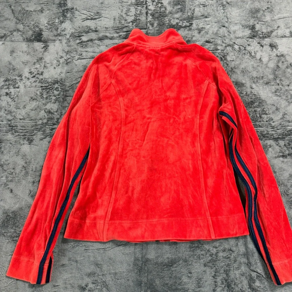Adidas‎ Red Velour Track Jacket Full Zip Navy Stripes Womens Medium Y2K Sporty